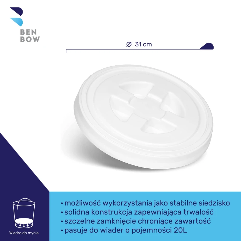 BenBow pokrywka zakręcana do wiadra biała 31 cm